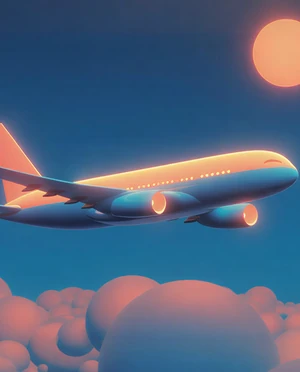 Airplane above clouds at dusk